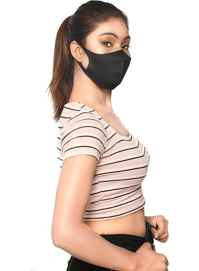 [12-Pack] Black Unisex Single-Layer Reusable and Washable Polyester Face Masks | Soft and Comfortable Face Covering with Stretchy Ear Loops | Breathable Sports Mask for Protection Outdoor + Indoor - Image 5